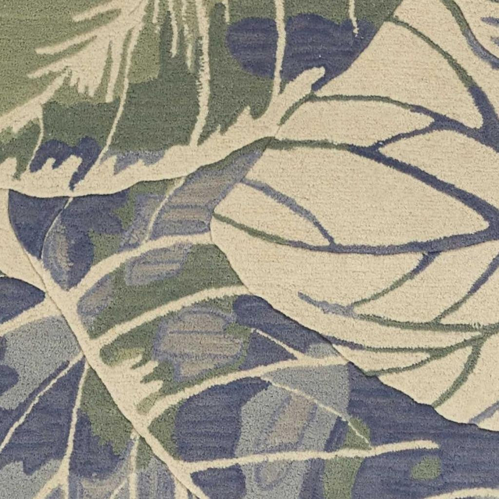 5' X 8' Blue Green And Beige Wool Tropical Botanical Hand Tufted Area Rug-Area Rugs-DECOROLALA