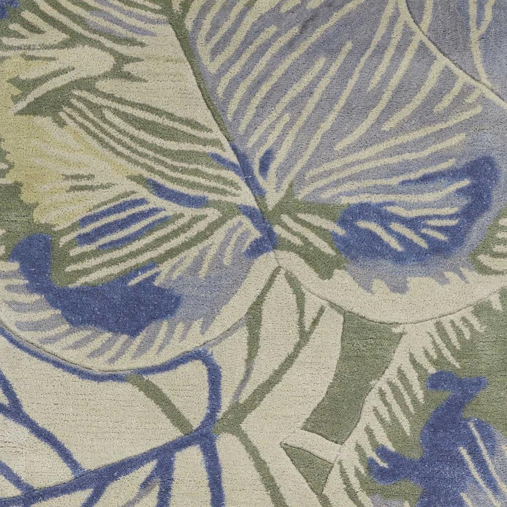 5' X 8' Blue Green And Beige Wool Tropical Botanical Hand Tufted Area Rug-Area Rugs-DECOROLALA