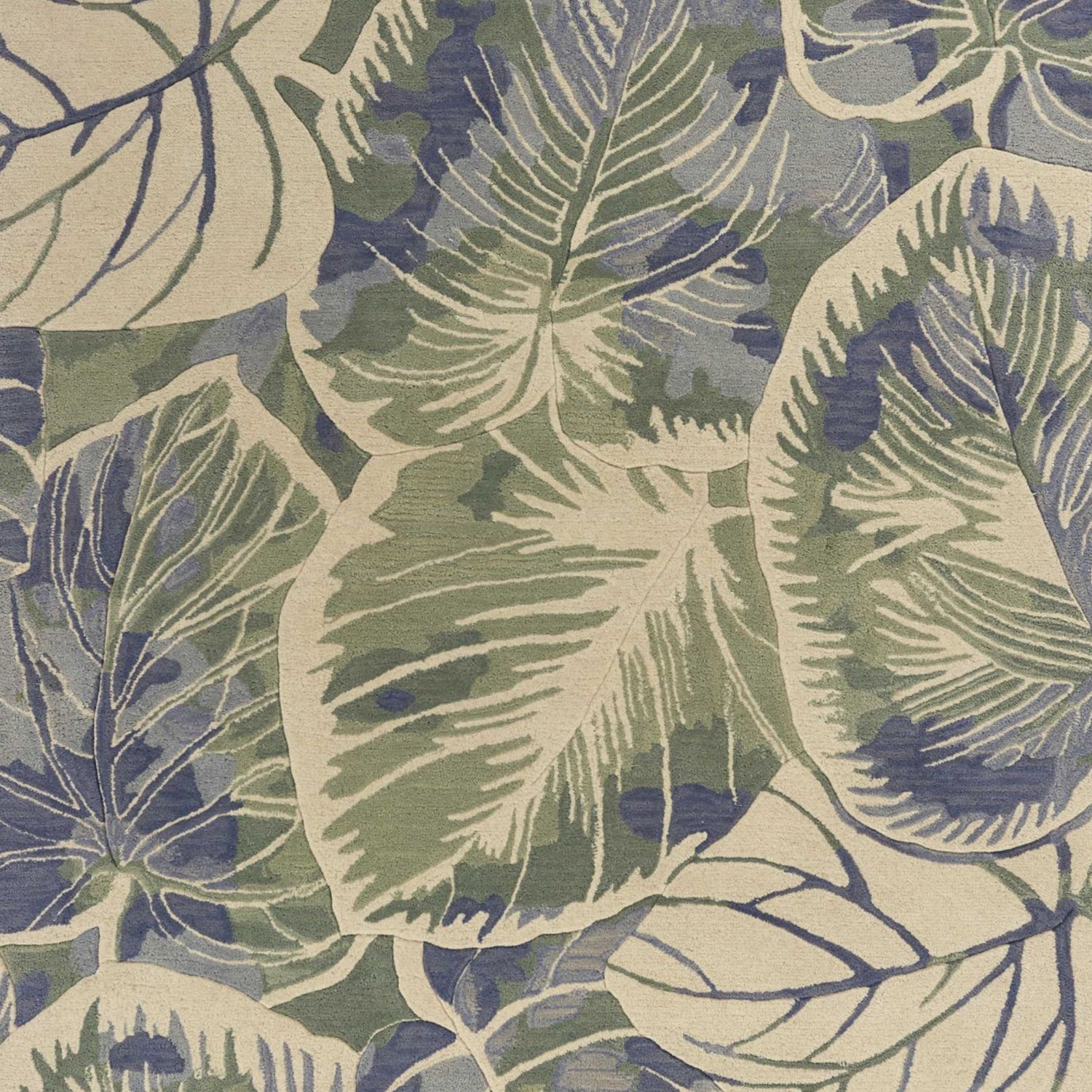 5' X 8' Blue Green And Beige Wool Tropical Botanical Hand Tufted Area Rug-Area Rugs-DECOROLALA