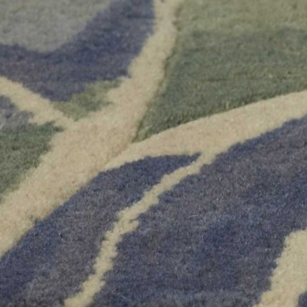 5' X 8' Blue Green And Beige Wool Tropical Botanical Hand Tufted Area Rug-Area Rugs-DECOROLALA