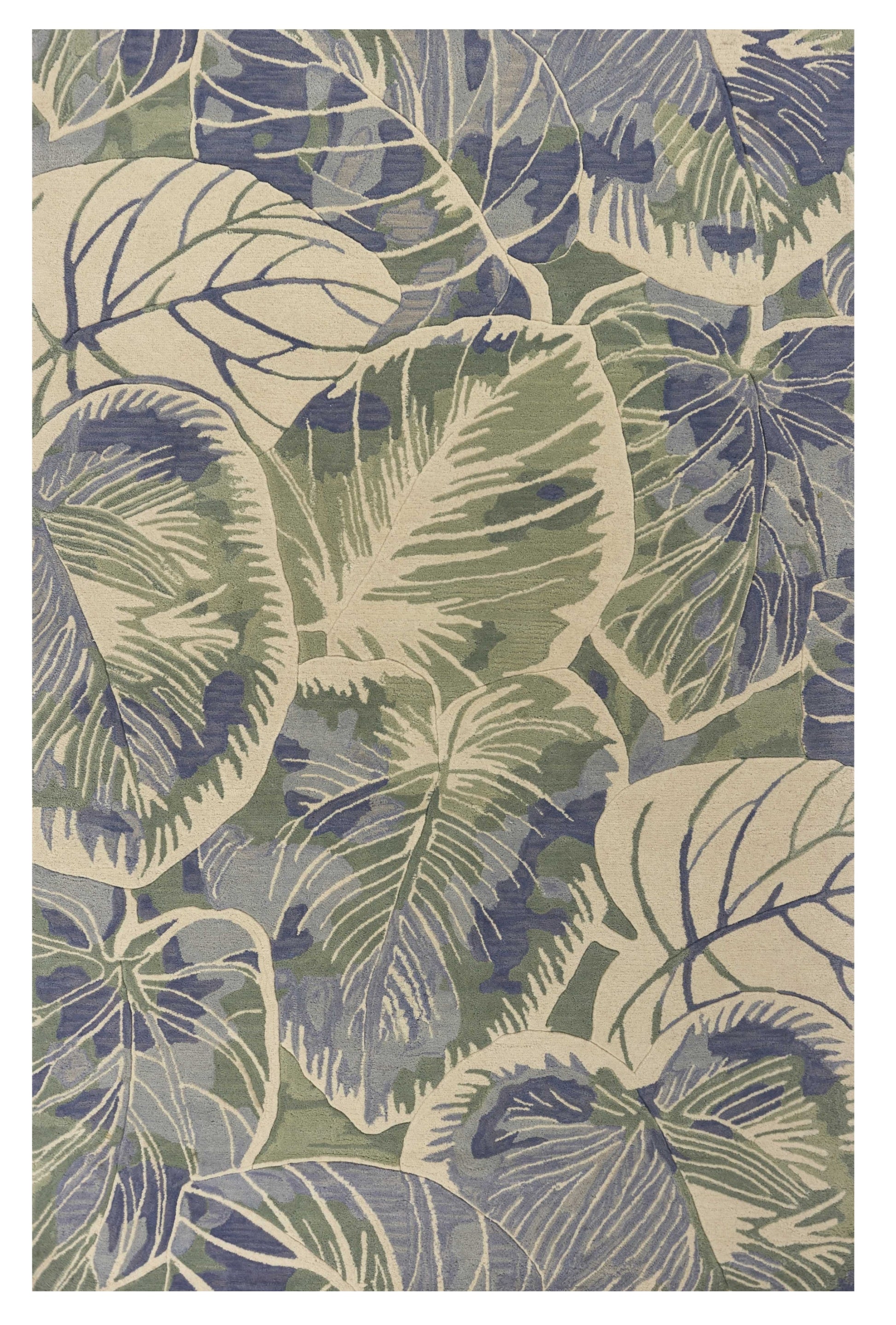 5' X 8' Blue Green And Beige Wool Tropical Botanical Hand Tufted Area Rug-Area Rugs-DECOROLALA