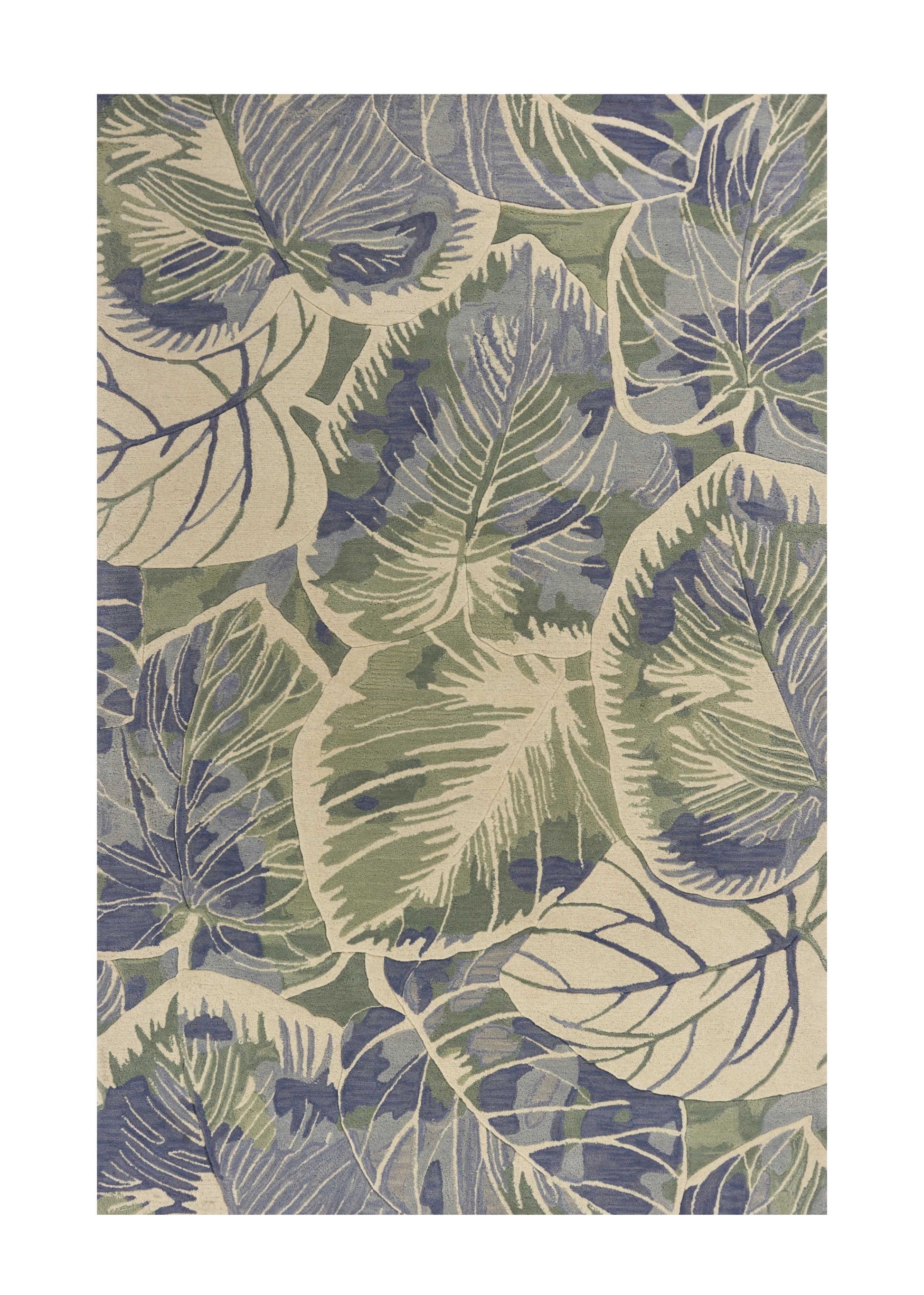 5' X 8' Blue Green And Beige Wool Tropical Botanical Hand Tufted Area Rug-Area Rugs-DECOROLALA