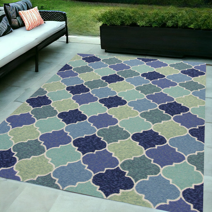 5' X 8' Blue Moroccan Indoor Outdoor Area Rug-Outdoor Rugs-DECOROLALA