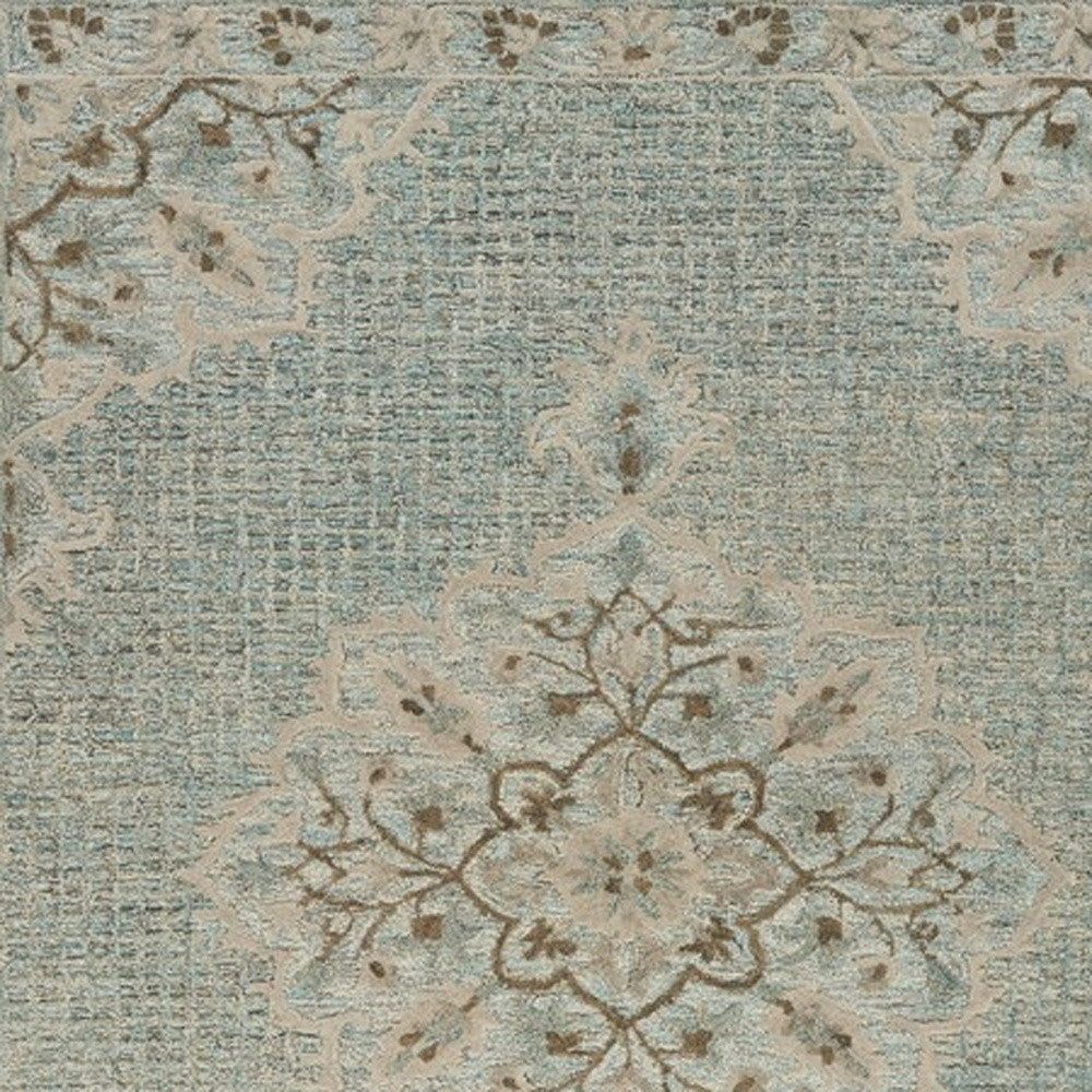 5' X 8' Blue Wool Floral Medallion Hand Tufted Area Rug-Area Rugs-DECOROLALA
