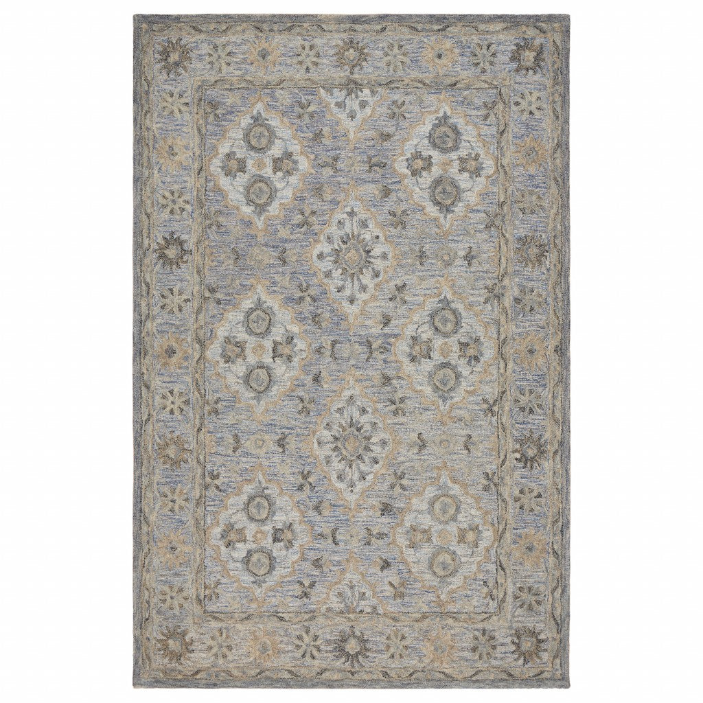 5' X 8' Blue and Tan Traditional Area Rug-Area Rugs-DECOROLALA