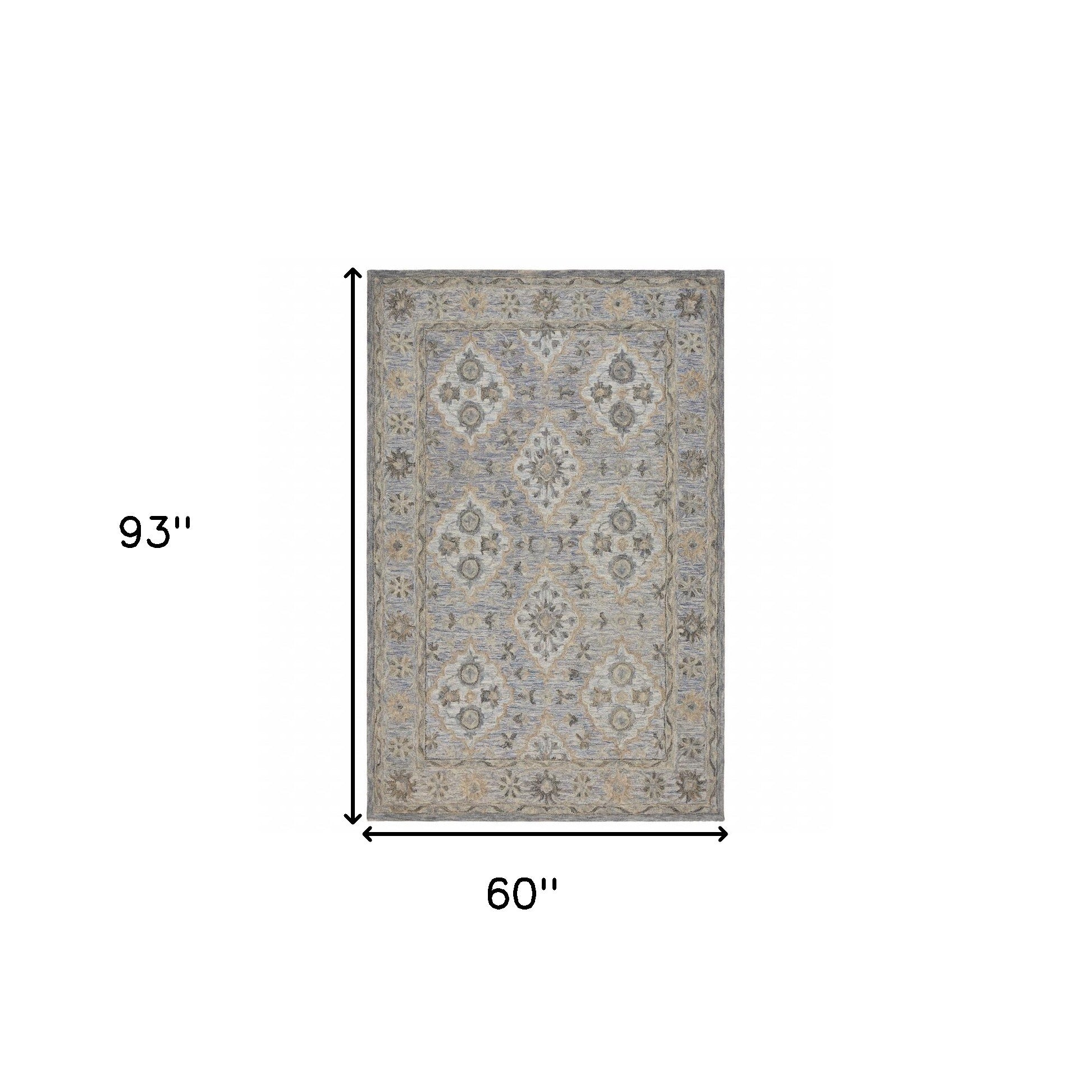 5' X 8' Blue and Tan Traditional Area Rug-Area Rugs-DECOROLALA