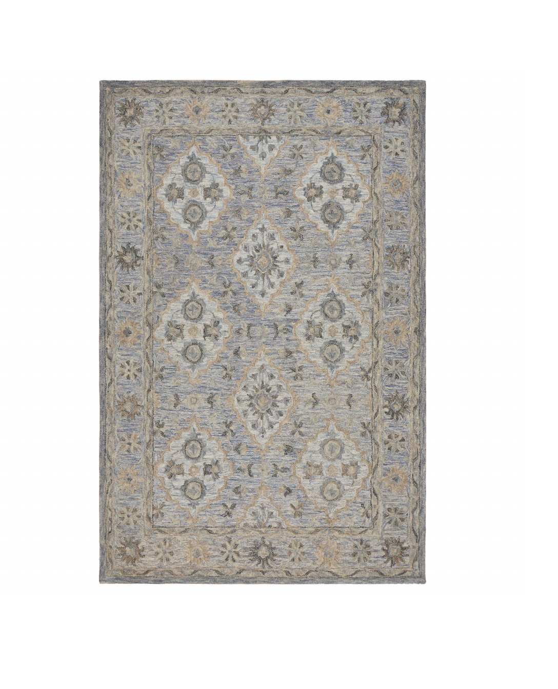 5' X 8' Blue and Tan Traditional Area Rug-Area Rugs-DECOROLALA