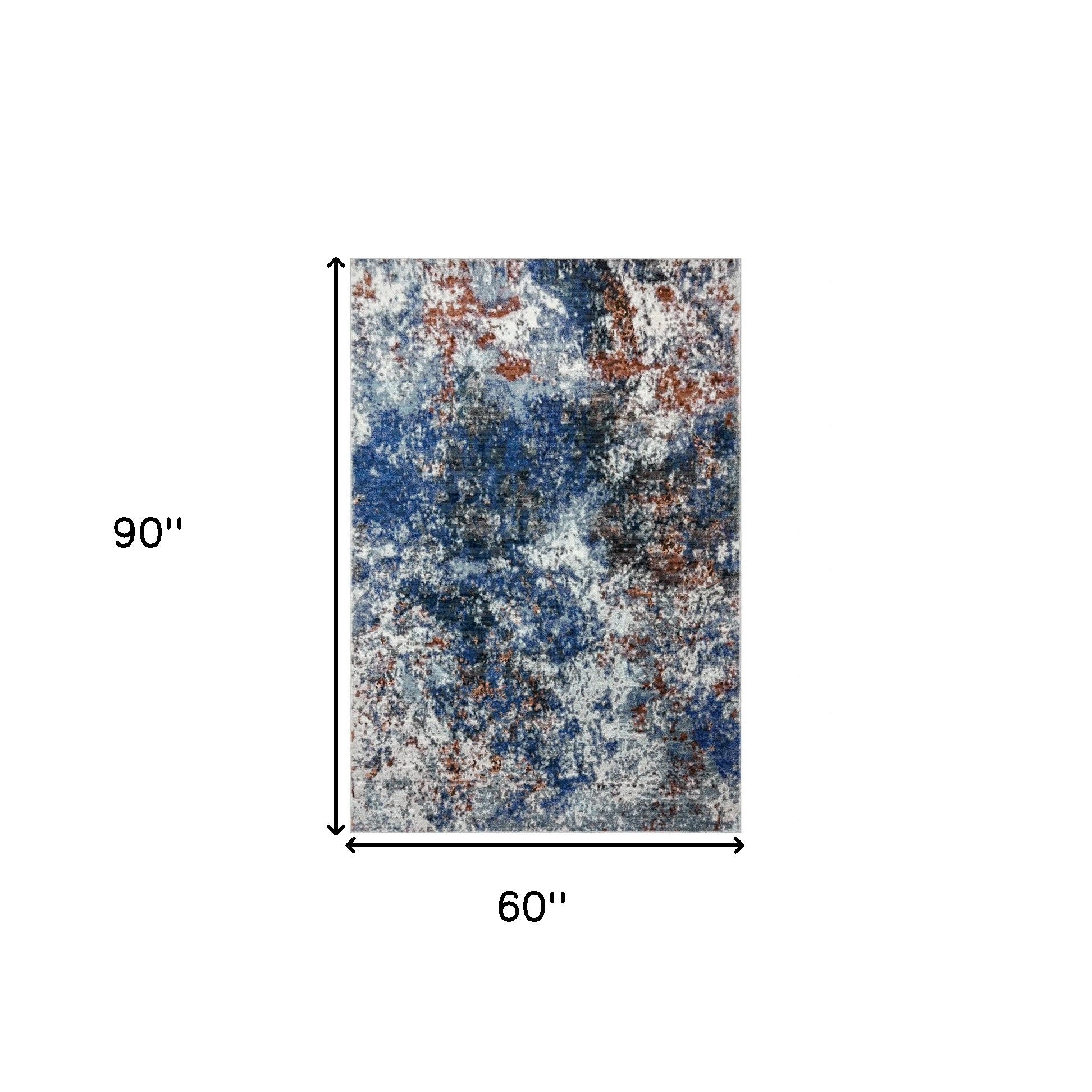 5' X 8' Blue and White Abstract Ocean Area Rug-Area Rugs-DECOROLALA