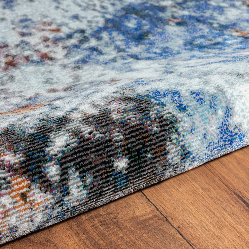 5' X 8' Blue and White Abstract Ocean Area Rug-Area Rugs-DECOROLALA