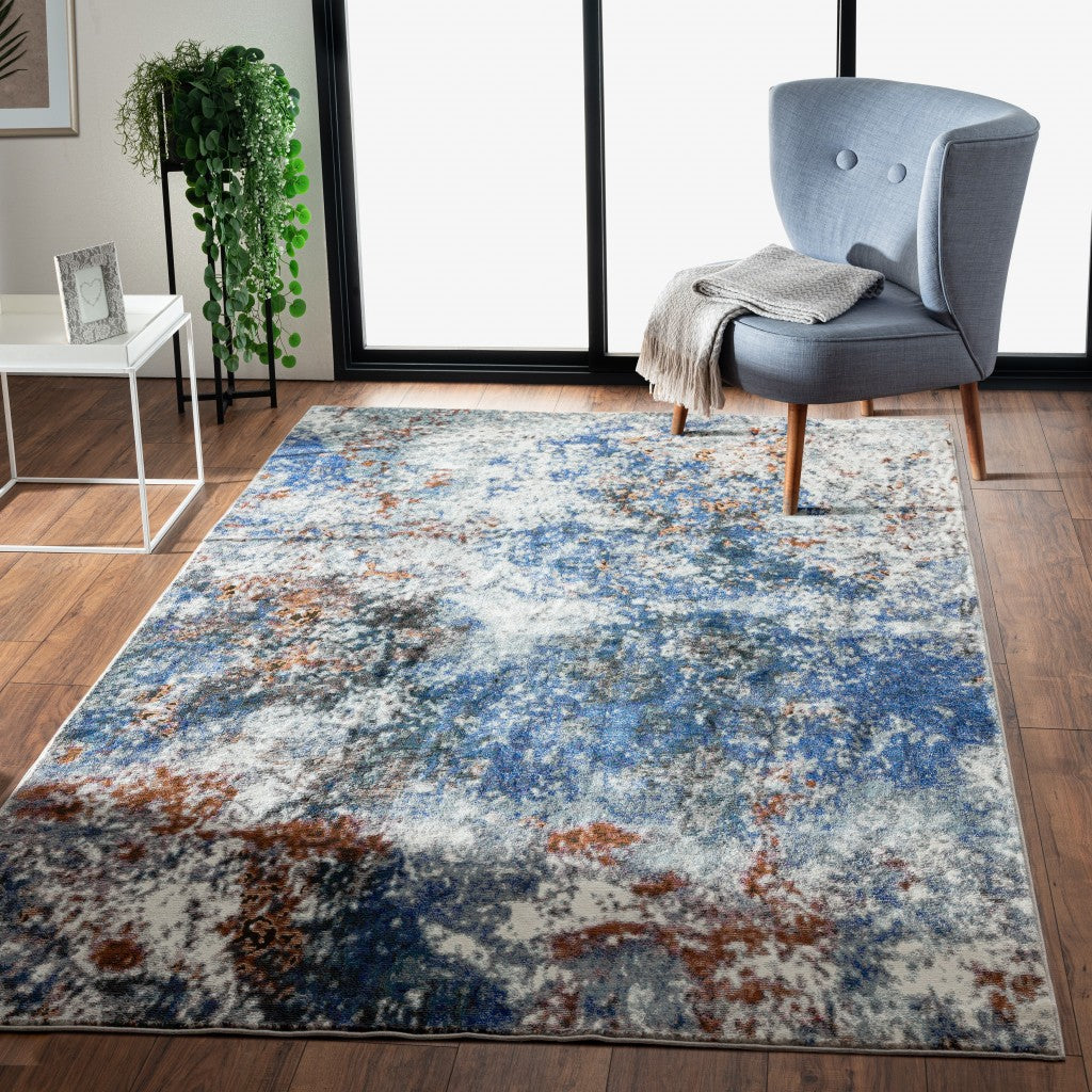 5' X 8' Blue and White Abstract Ocean Area Rug-Area Rugs-DECOROLALA