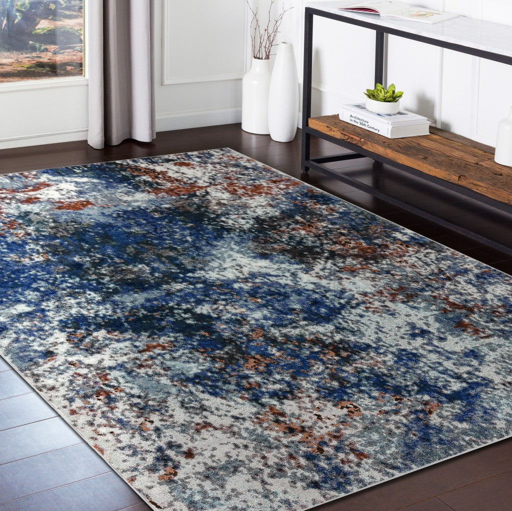 5' X 8' Blue and White Abstract Ocean Area Rug-Area Rugs-DECOROLALA