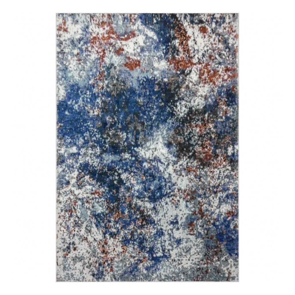 5' X 8' Blue and White Abstract Ocean Area Rug-Area Rugs-DECOROLALA