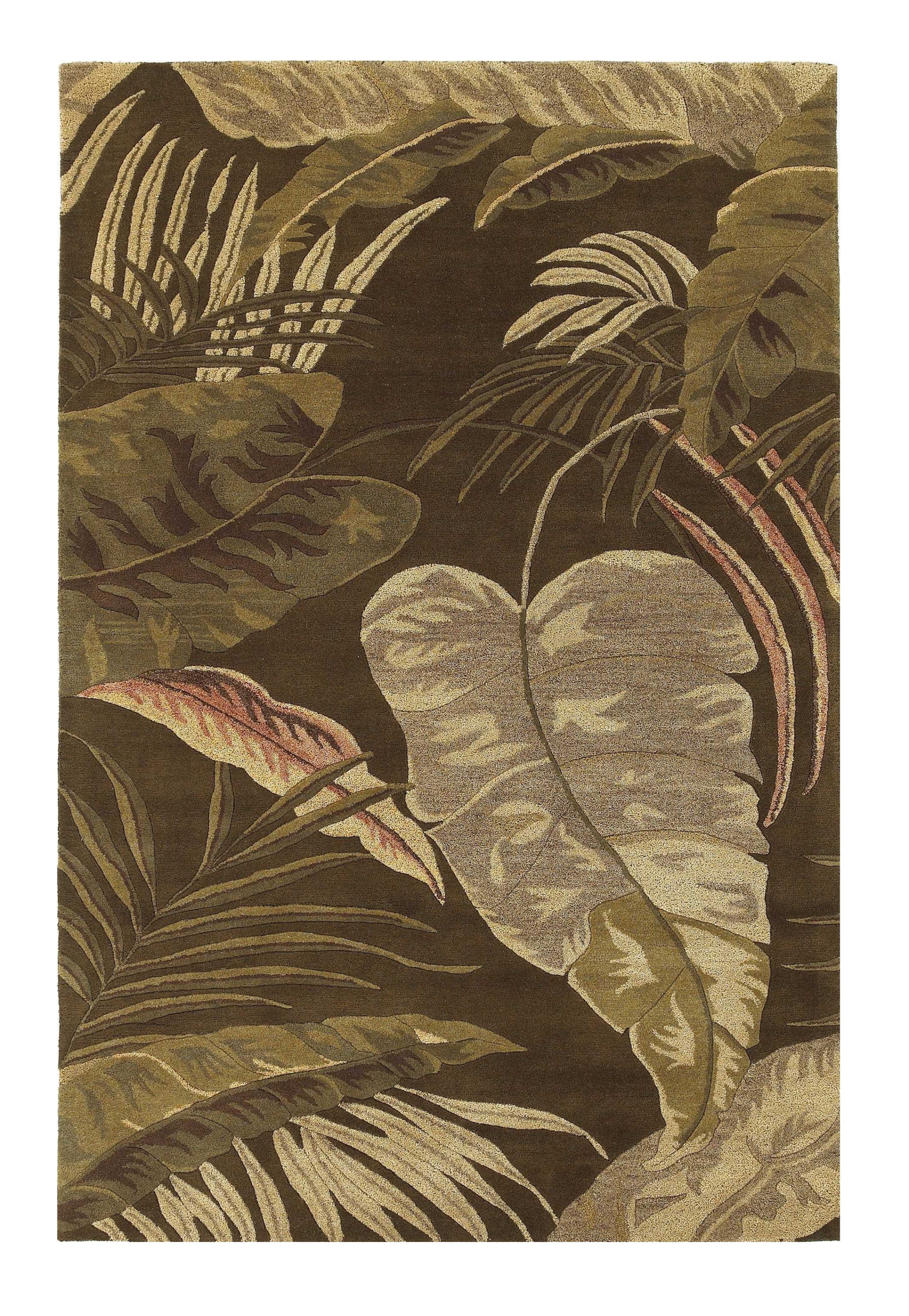 5' X 8' Brown And Beige Wool Botanical Leaves Hand Tufted Area Rug-Area Rugs-DECOROLALA