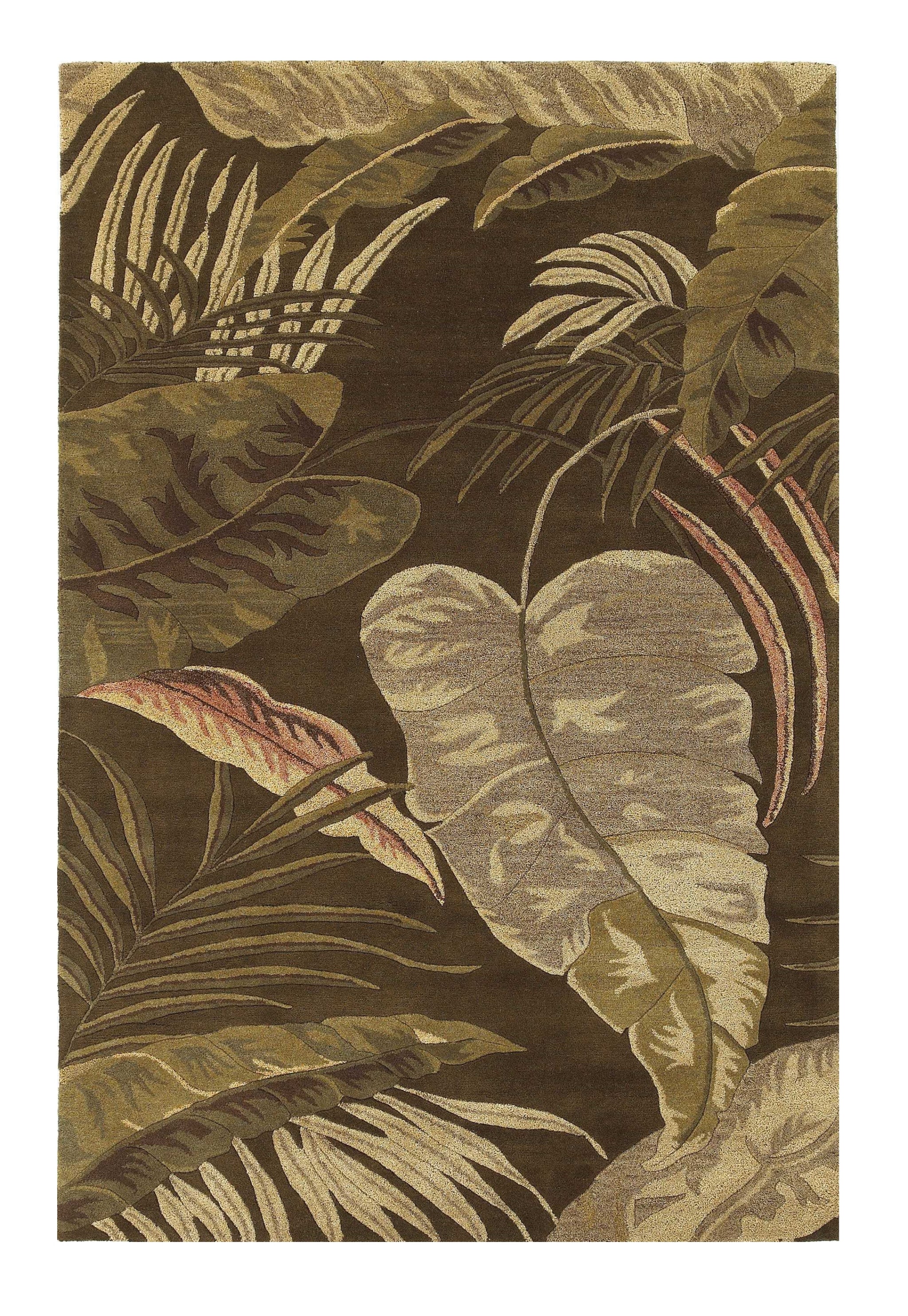 5' X 8' Brown And Beige Wool Botanical Leaves Hand Tufted Area Rug-Area Rugs-DECOROLALA