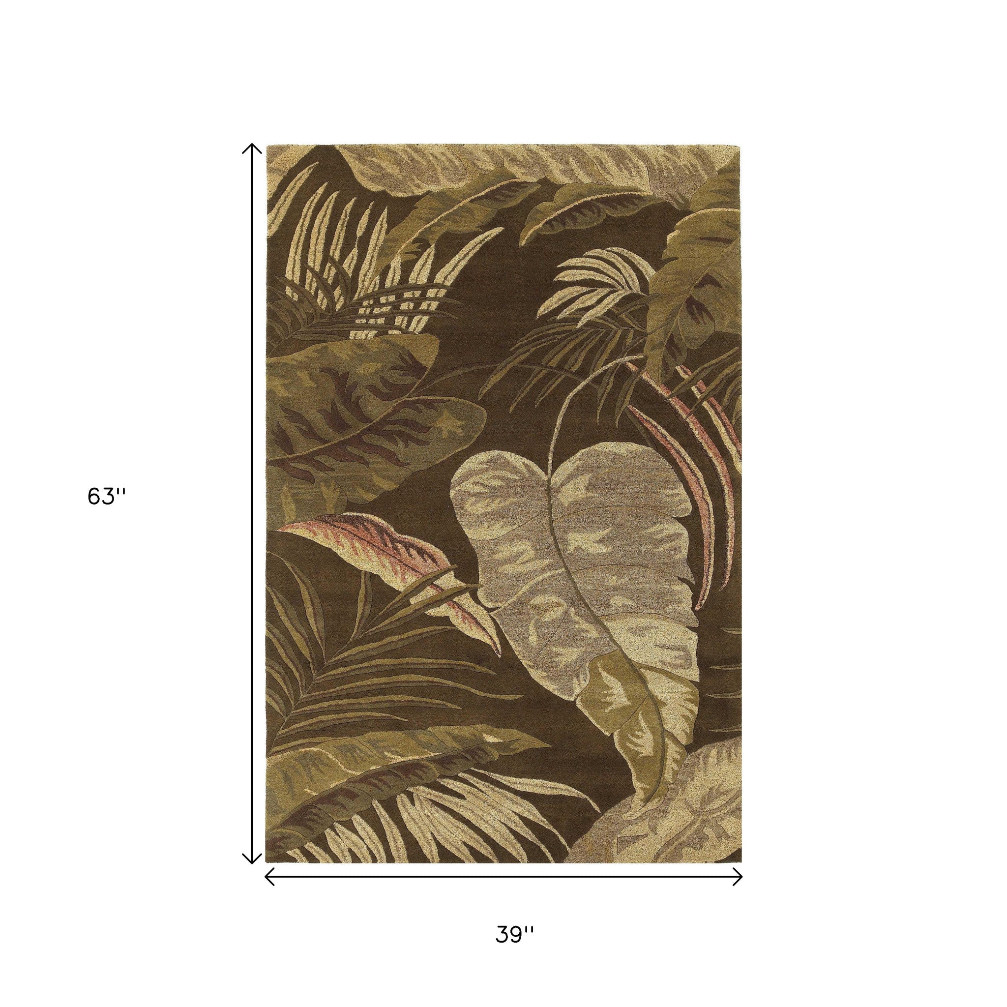 5' X 8' Brown And Beige Wool Botanical Leaves Hand Tufted Area Rug-Area Rugs-DECOROLALA