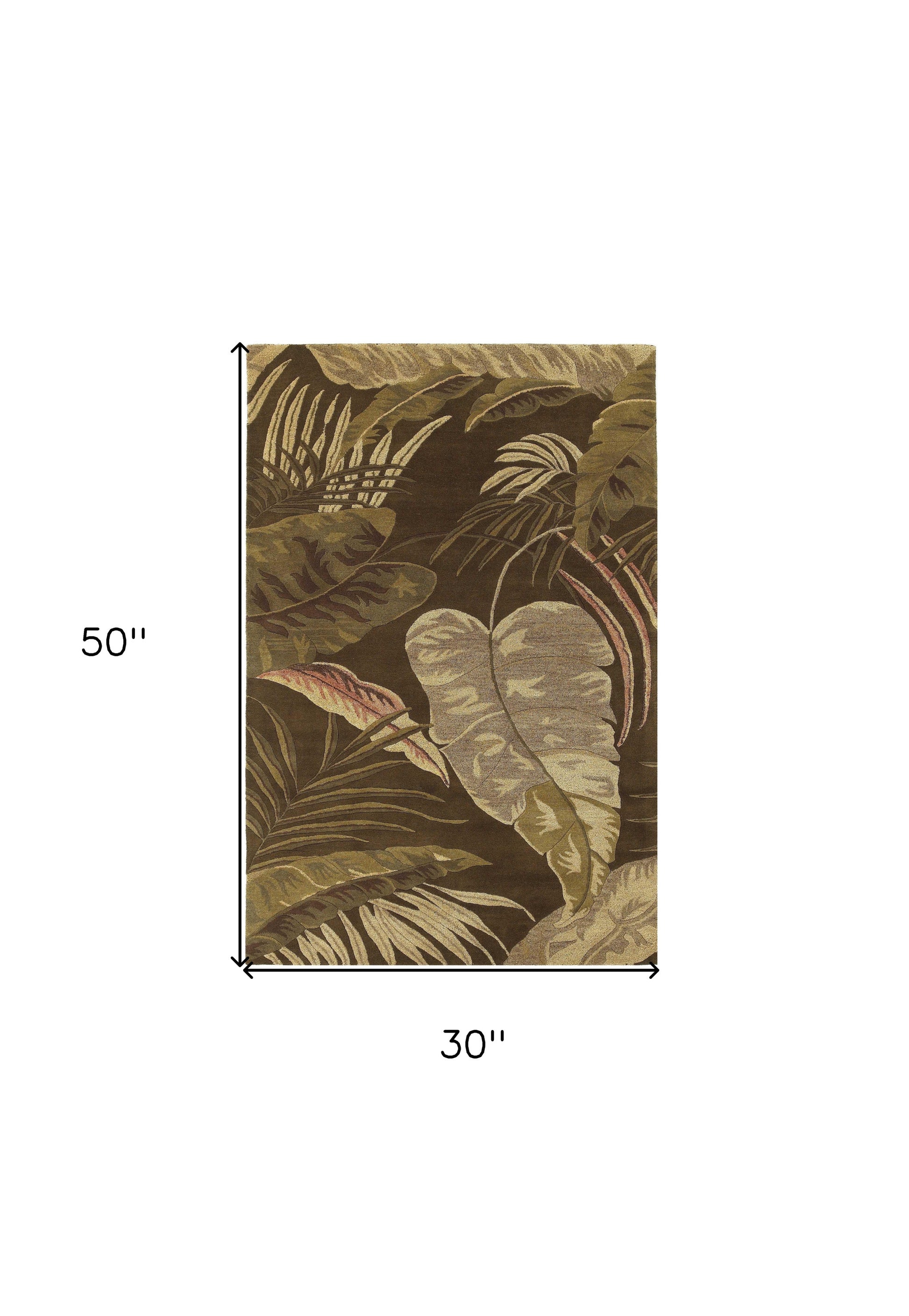 5' X 8' Brown And Beige Wool Botanical Leaves Hand Tufted Area Rug-Area Rugs-DECOROLALA