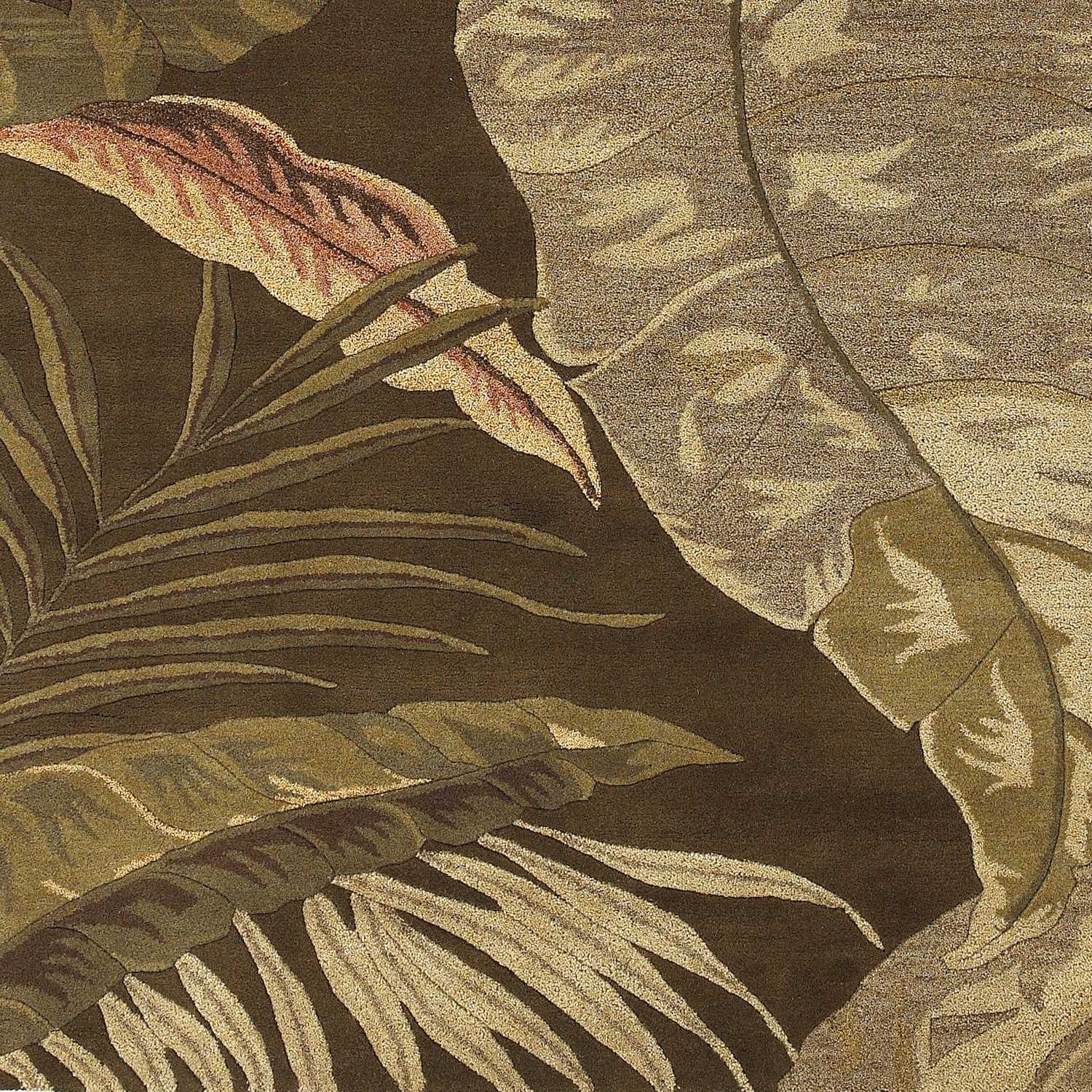 5' X 8' Brown And Beige Wool Botanical Leaves Hand Tufted Area Rug-Area Rugs-DECOROLALA