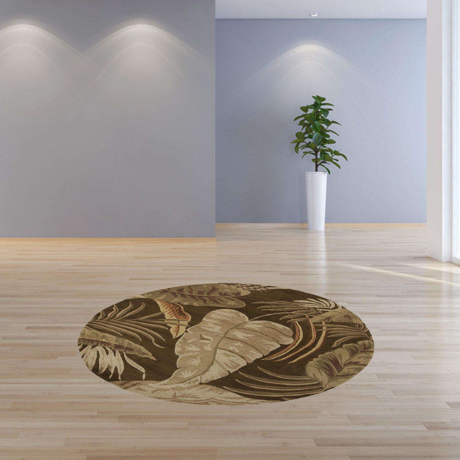 5' X 8' Brown And Beige Wool Botanical Leaves Hand Tufted Area Rug-Area Rugs-DECOROLALA