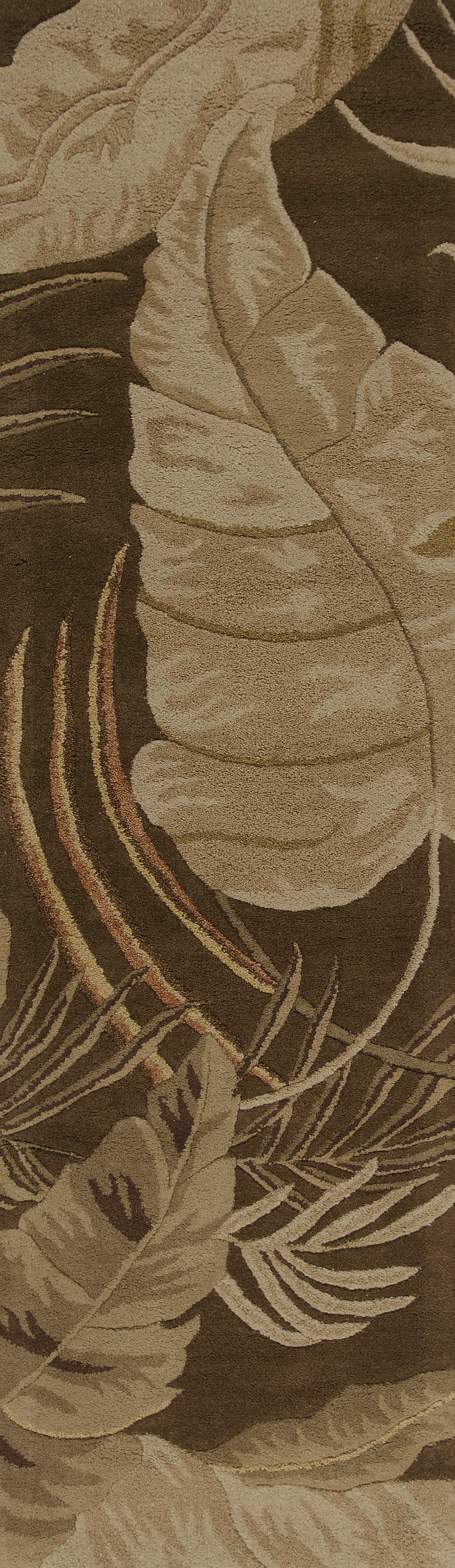 5' X 8' Brown And Beige Wool Botanical Leaves Hand Tufted Area Rug-Area Rugs-DECOROLALA