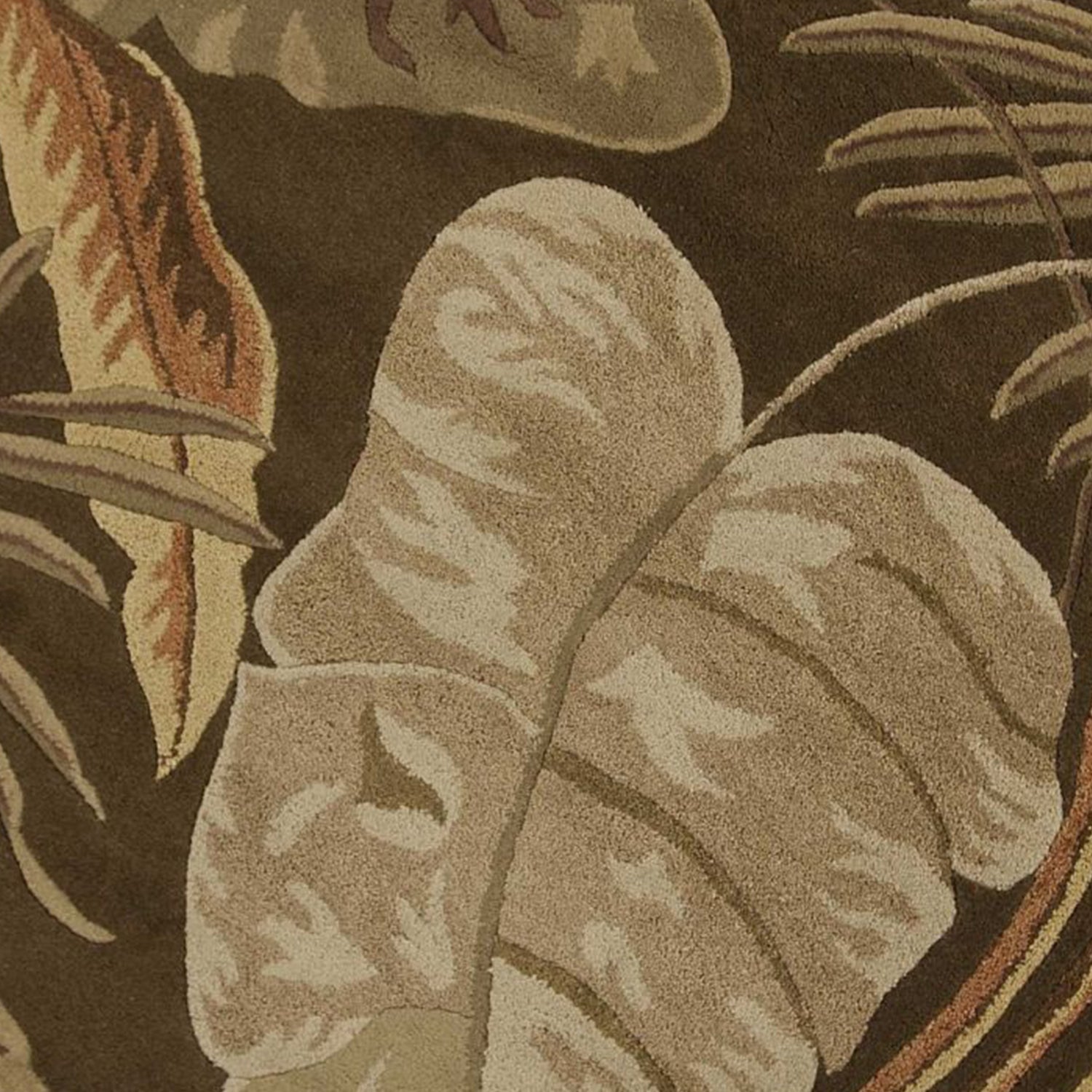 5' X 8' Brown And Beige Wool Botanical Leaves Hand Tufted Area Rug-Area Rugs-DECOROLALA