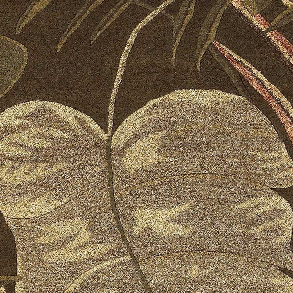 5' X 8' Brown And Beige Wool Botanical Leaves Hand Tufted Area Rug-Area Rugs-DECOROLALA