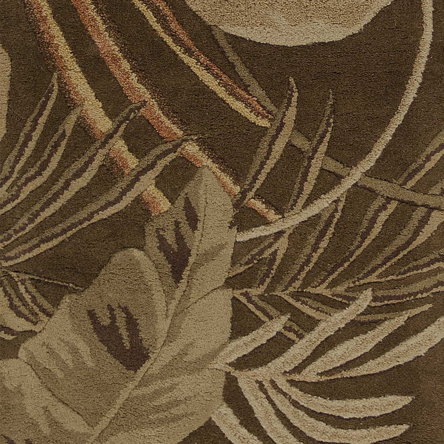 5' X 8' Brown And Beige Wool Botanical Leaves Hand Tufted Area Rug-Area Rugs-DECOROLALA