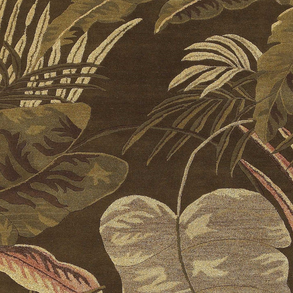5' X 8' Brown And Beige Wool Botanical Leaves Hand Tufted Area Rug-Area Rugs-DECOROLALA