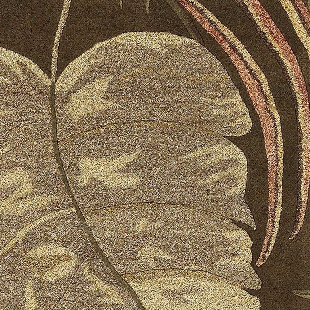 5' X 8' Brown And Beige Wool Botanical Leaves Hand Tufted Area Rug-Area Rugs-DECOROLALA