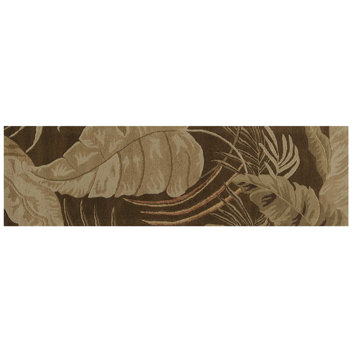 5' X 8' Brown And Beige Wool Botanical Leaves Hand Tufted Area Rug-Area Rugs-DECOROLALA