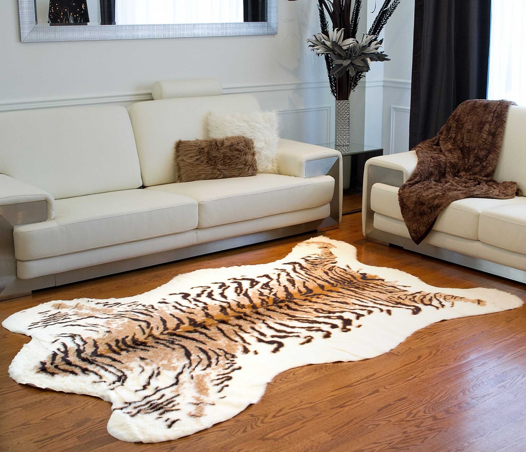 5' X 8' Brown And Black Animal Print Washable Area Rug-Area Rugs-DECOROLALA