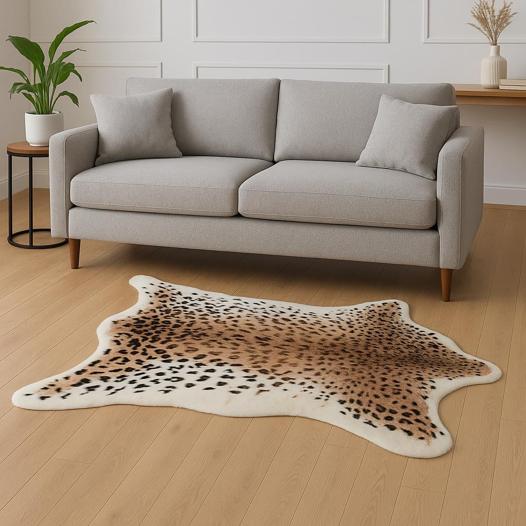 5' X 8' Brown And Black Leopard Print Hand Knotted Area Rug-Area Rugs-DECOROLALA