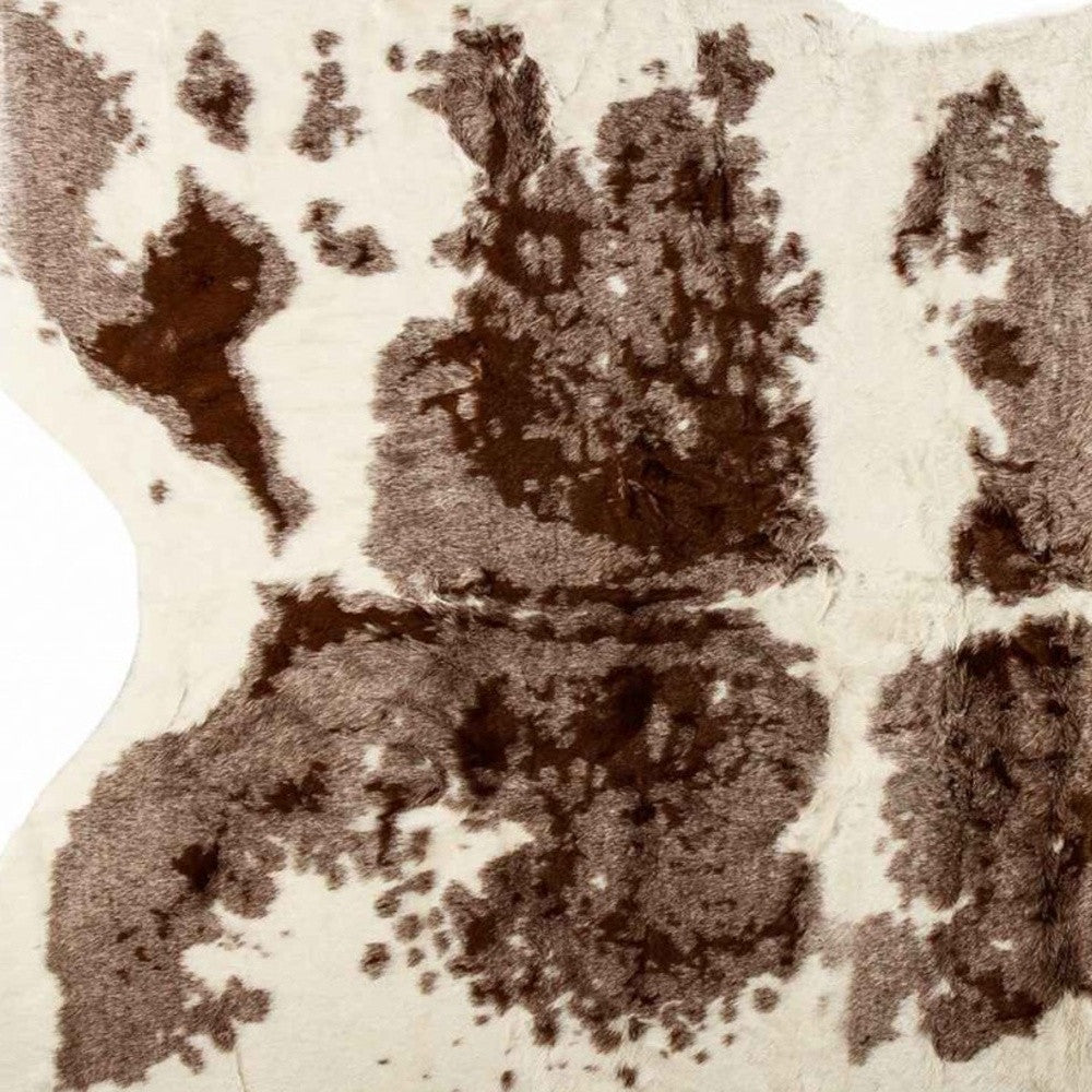 5' X 8' Brown And White Faux Cowhide Area Rug-Area Rugs-DECOROLALA