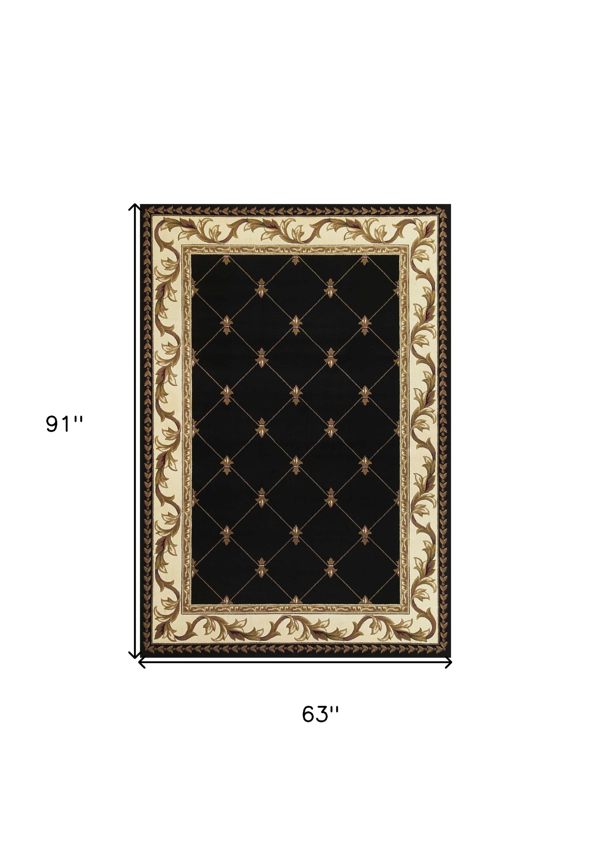 5' X 8' Brown Black And Ivory Floral Vines Area Rug-Area Rugs-DECOROLALA