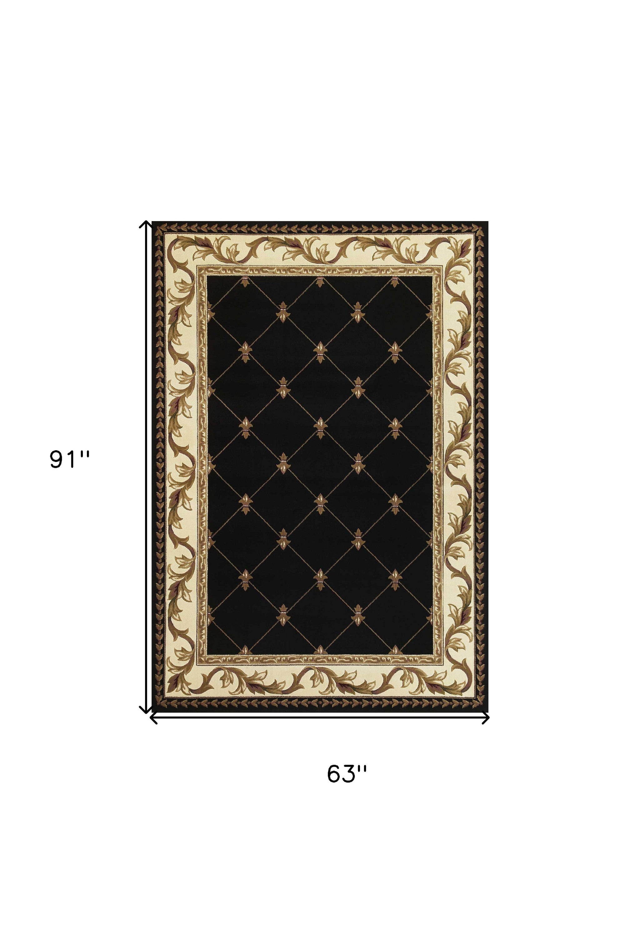 5' X 8' Brown Black And Ivory Floral Vines Area Rug-Area Rugs-DECOROLALA