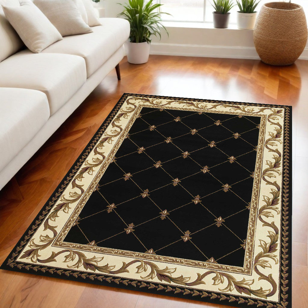 5' X 8' Brown Black And Ivory Floral Vines Area Rug-Area Rugs-DECOROLALA