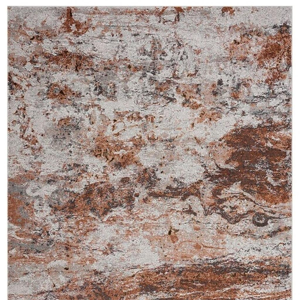 5' X 8' Brown and White Abstract Earth Area Rug-Area Rugs-DECOROLALA