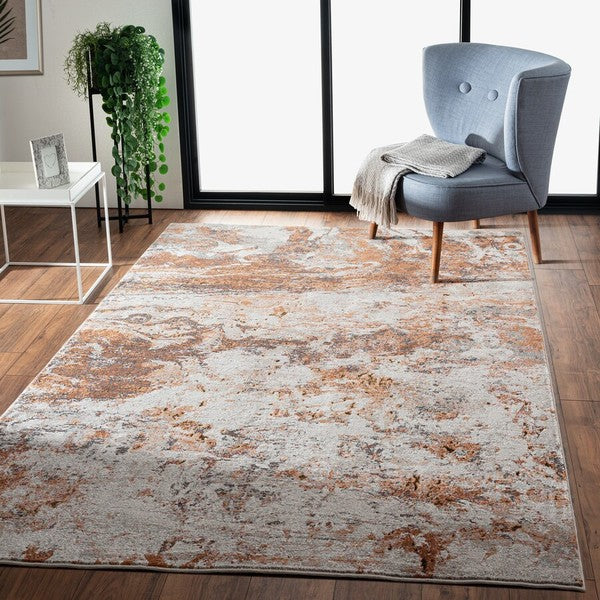 5' X 8' Brown and White Abstract Earth Area Rug-Area Rugs-DECOROLALA