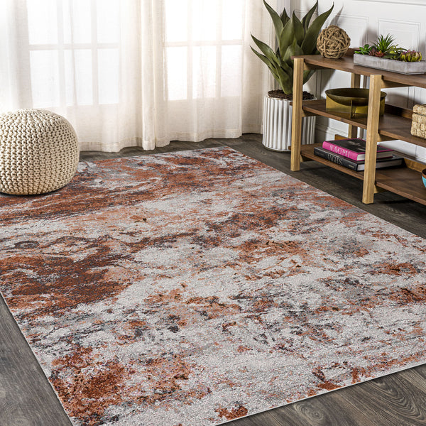 5' X 8' Brown and White Abstract Earth Area Rug-Area Rugs-DECOROLALA