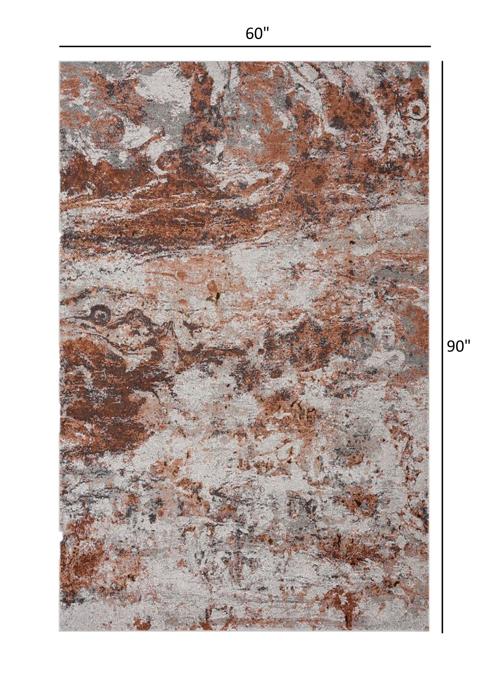 5' X 8' Brown and White Abstract Earth Area Rug-Area Rugs-DECOROLALA