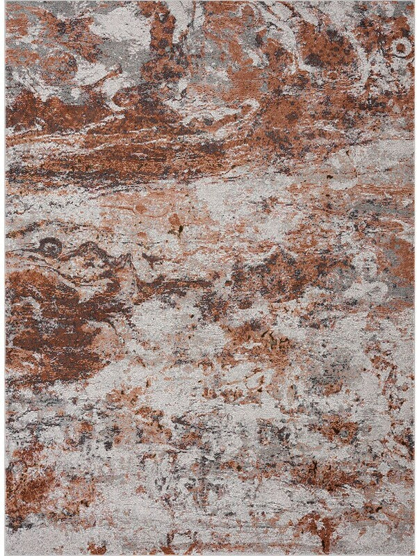 5' X 8' Brown and White Abstract Earth Area Rug-Area Rugs-DECOROLALA