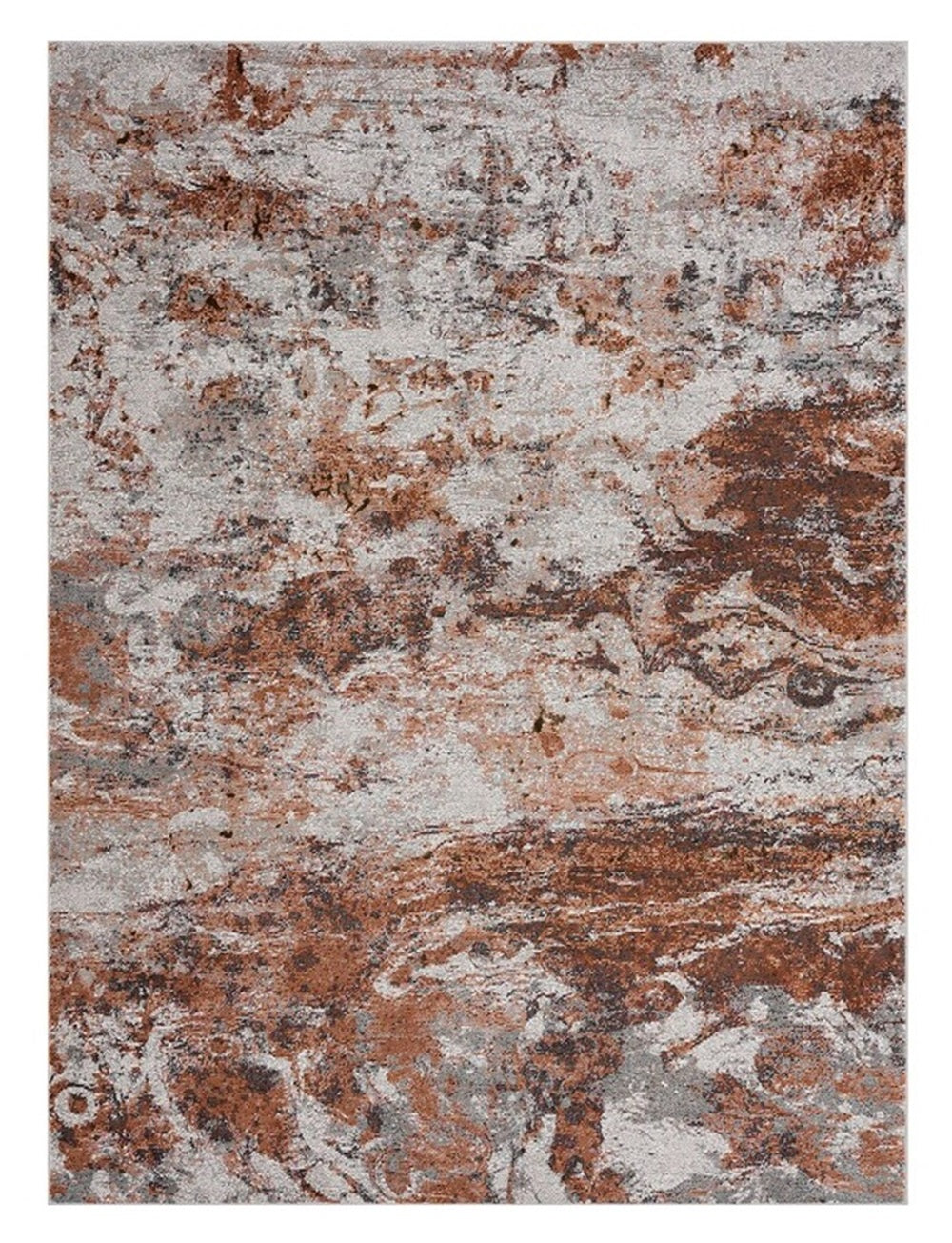 5' X 8' Brown and White Abstract Earth Area Rug-Area Rugs-DECOROLALA