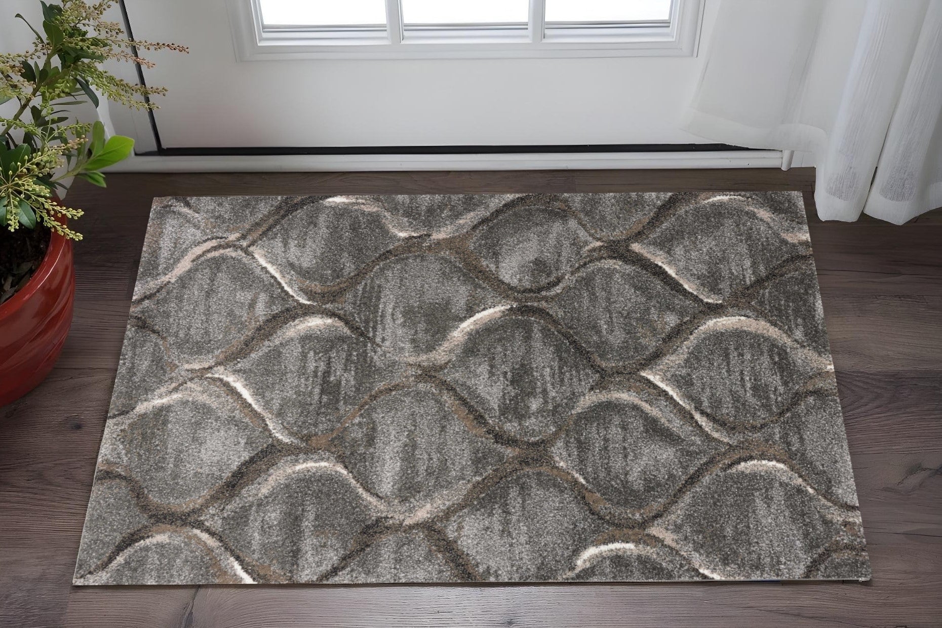 5' X 8' Charcoal And Light Gray Ogee Area Rug-Area Rugs-DECOROLALA