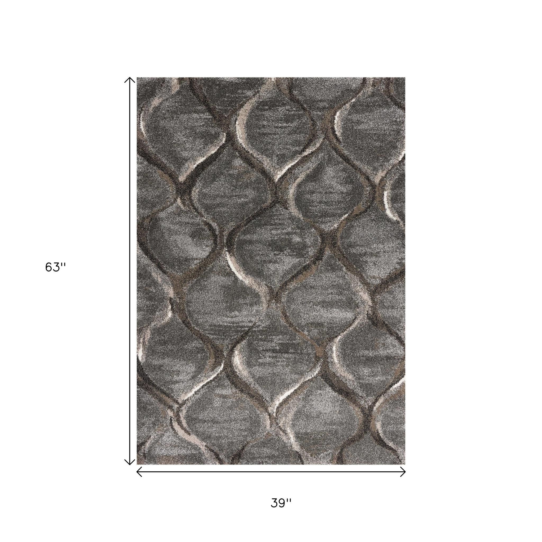 5' X 8' Charcoal And Light Gray Ogee Area Rug-Area Rugs-DECOROLALA
