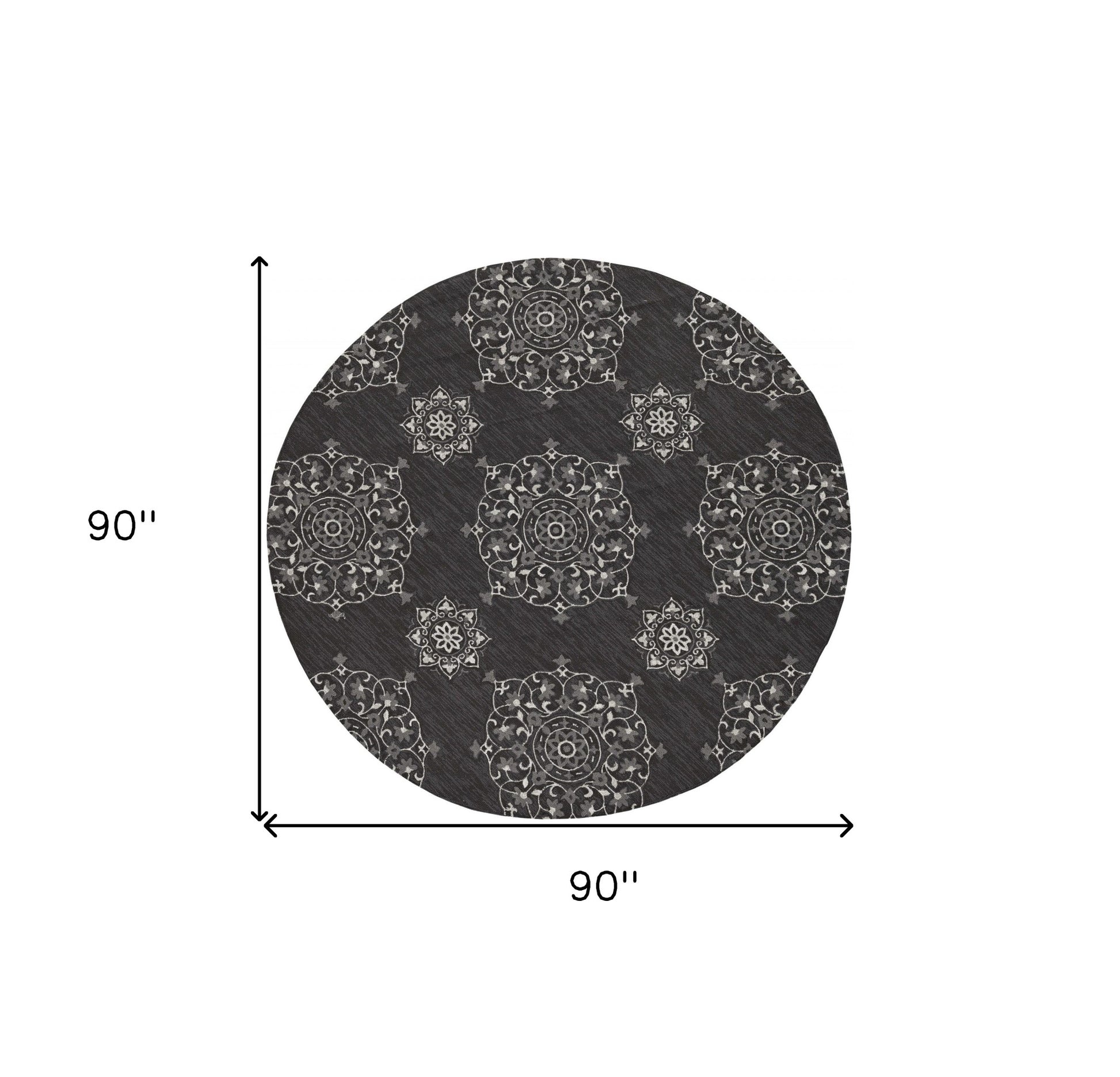 5' X 8' Charcoal Round Floral Indoor Outdoor Area Rug-Outdoor Rugs-DECOROLALA