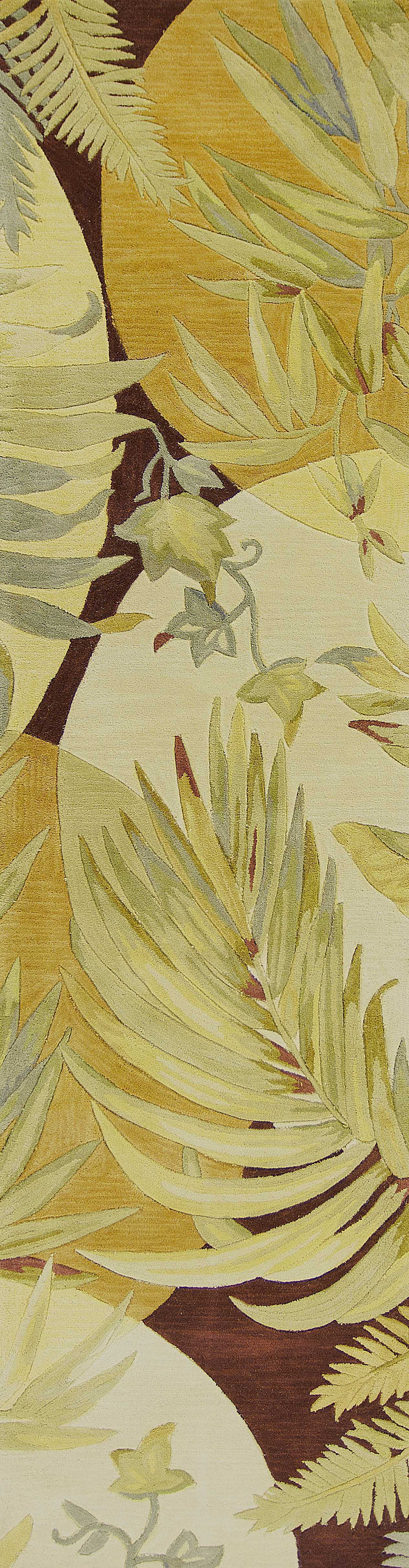 5' X 8' Coral Green And Ivory Wool Tropical Botanical Hand Tufted Area Rug-Area Rugs-DECOROLALA