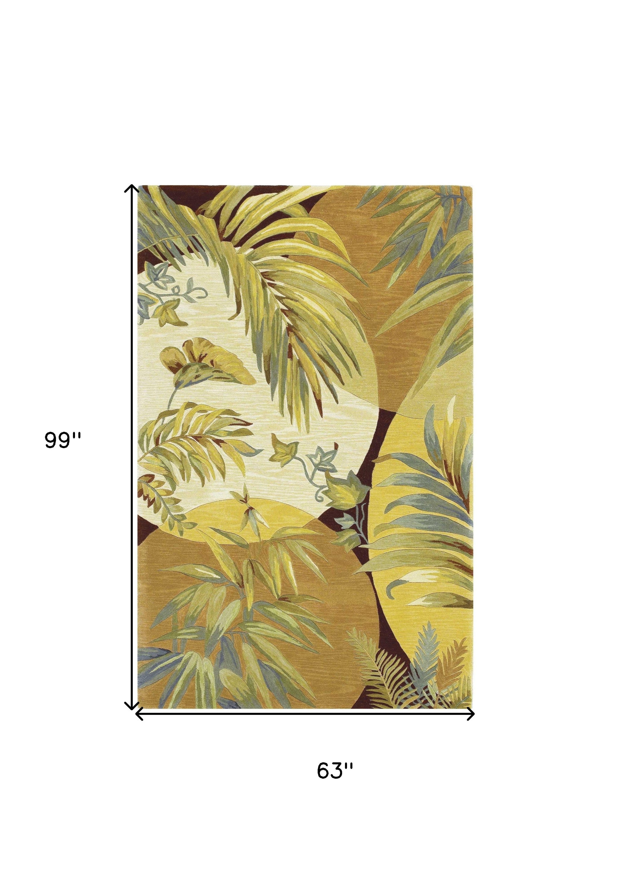 5' X 8' Coral Green And Ivory Wool Tropical Botanical Hand Tufted Area Rug-Area Rugs-DECOROLALA