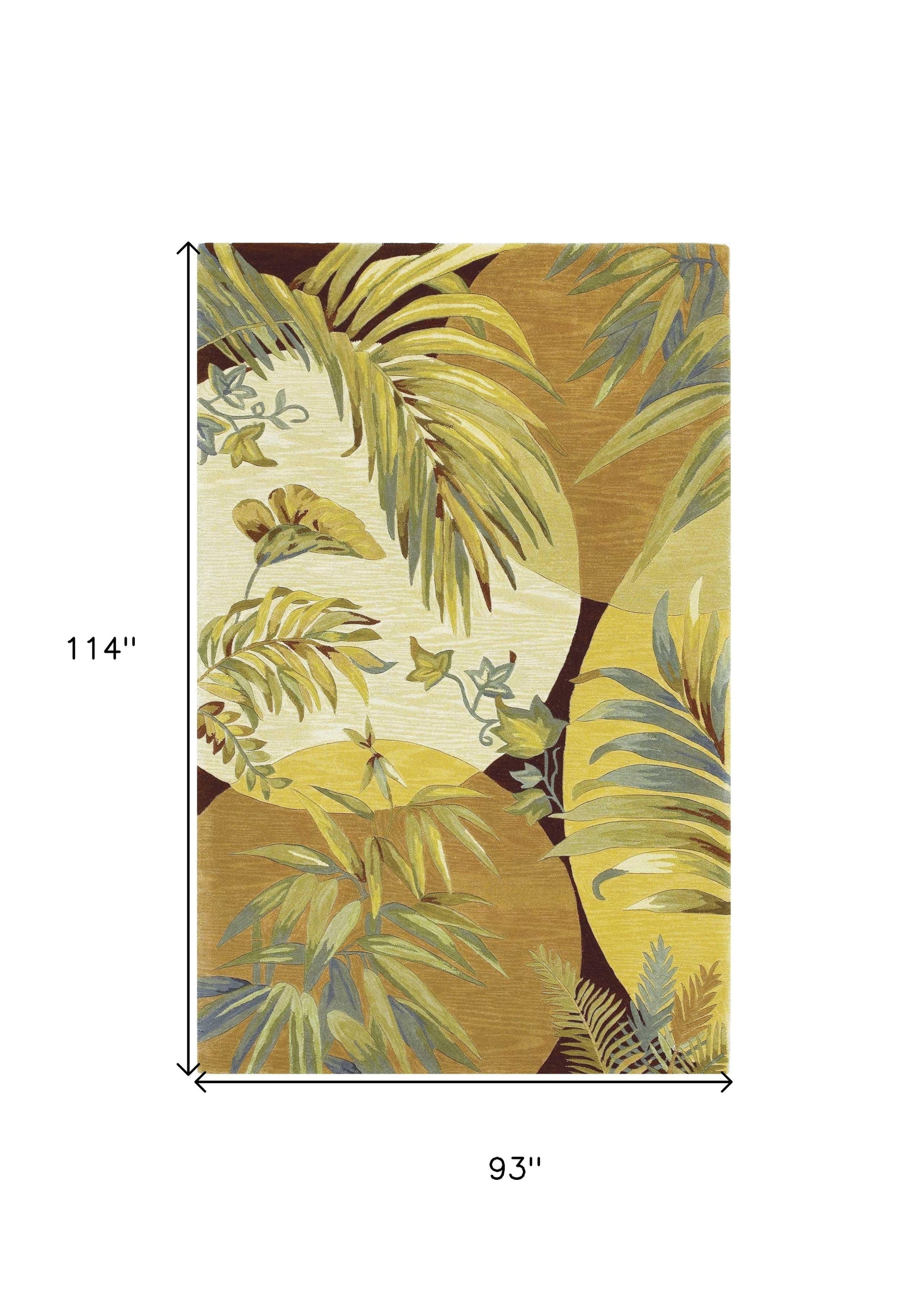 5' X 8' Coral Green And Ivory Wool Tropical Botanical Hand Tufted Area Rug-Area Rugs-DECOROLALA