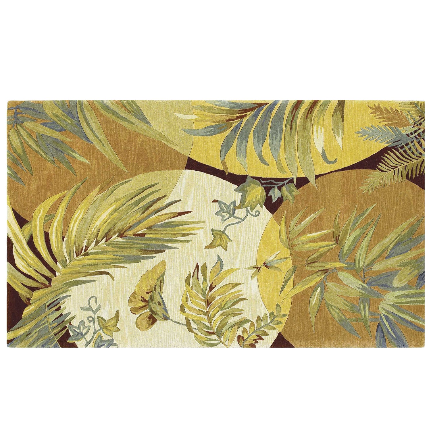 5' X 8' Coral Green And Ivory Wool Tropical Botanical Hand Tufted Area Rug-Area Rugs-DECOROLALA