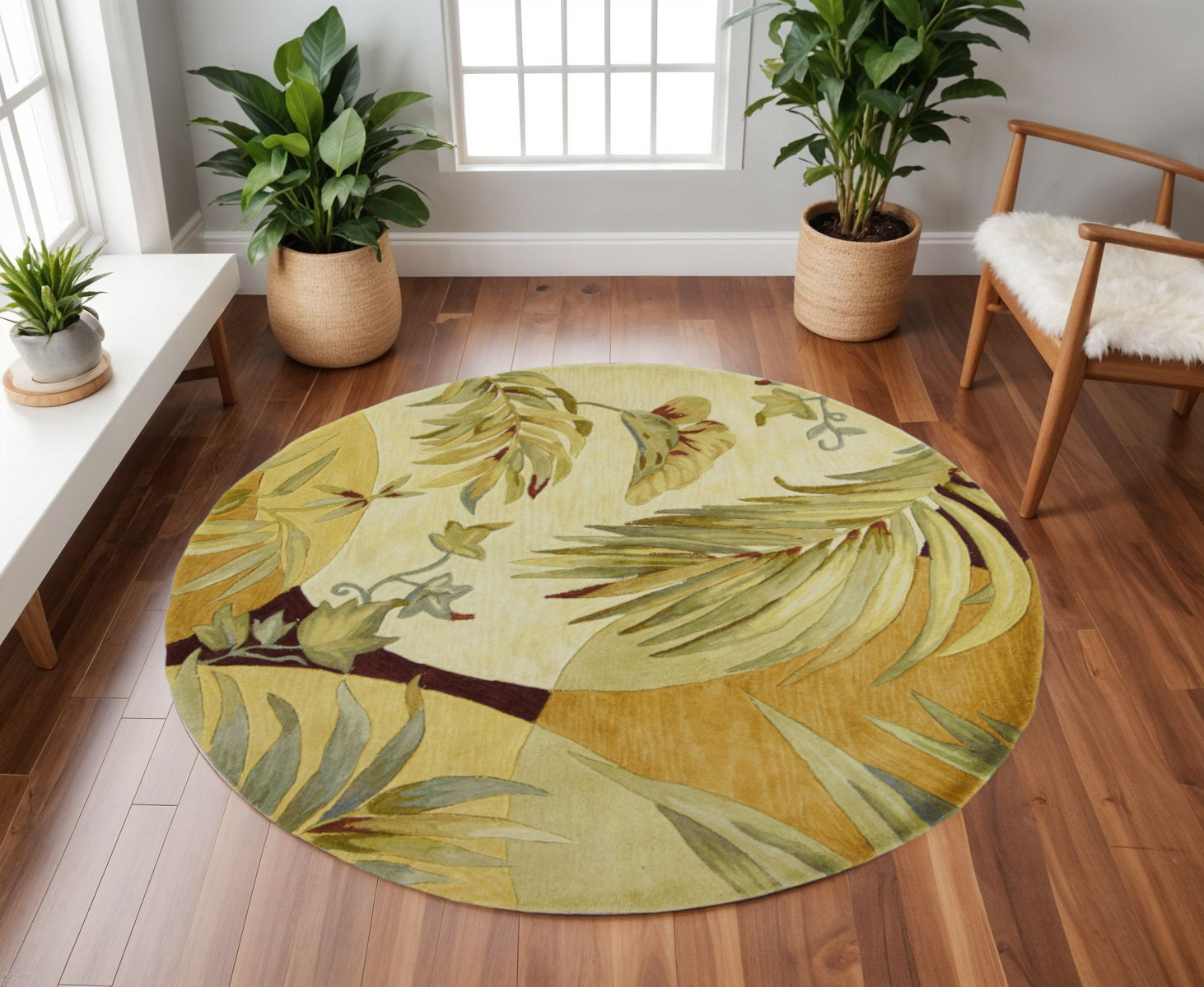 5' X 8' Coral Green And Ivory Wool Tropical Botanical Hand Tufted Area Rug-Area Rugs-DECOROLALA