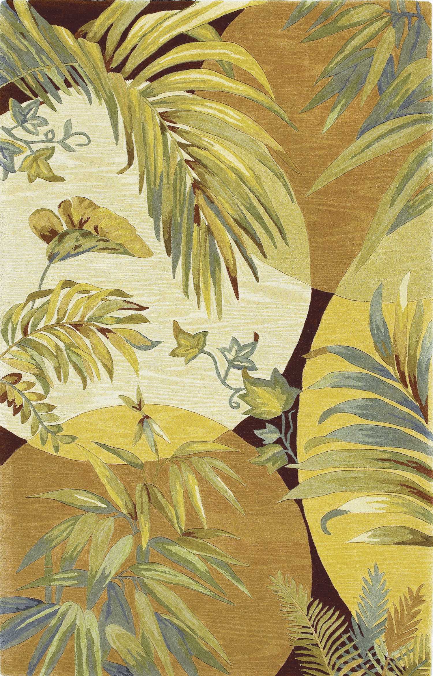 5' X 8' Coral Green And Ivory Wool Tropical Botanical Hand Tufted Area Rug-Area Rugs-DECOROLALA